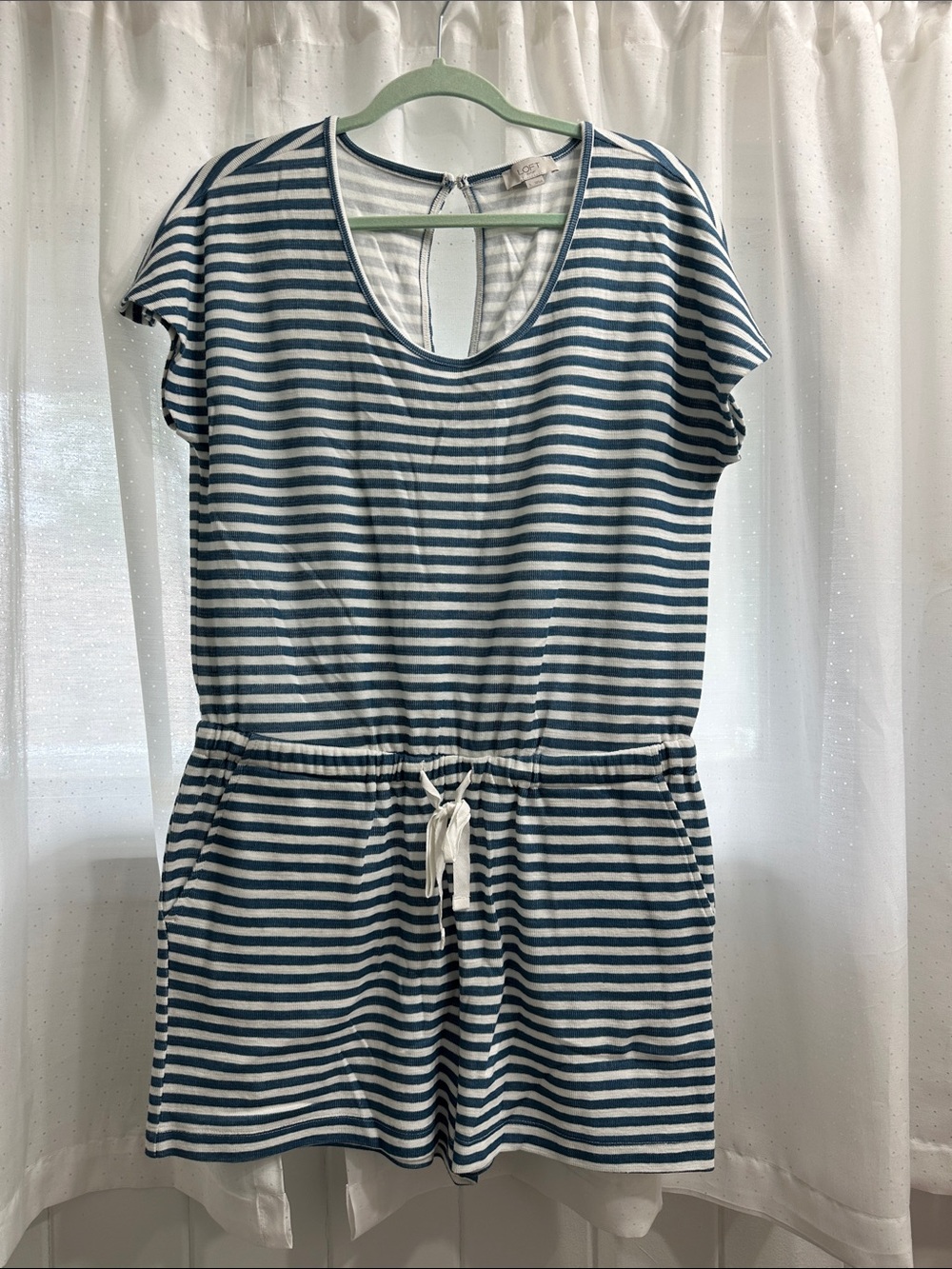 LOFT Blue and White Striped Knit Romper Shorts